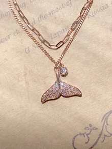 1 件 925 纯银美人鱼尾锆石吊坠优雅双层手链或脚链，适合女性日常佩戴、节日、派对礼物、珠宝