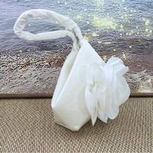 Elegant 3D Flower Decor Soft Clutch Handbag For Women - White - View 4