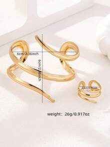 1 Set de brazalete y anillo con diseño geométrico exagerado de estilo europeo - Amarillo Oro - Ver 5