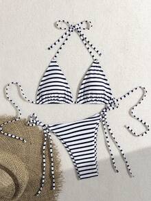 Bộ bikini sọc đen trắng thời trang gợi cảm dành cho nữ - trắng - Xem 8