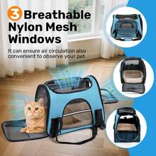 Secure Zipper Anti-Escape Pet Carrier Backpack | Spacious Ventilated Foldable Cat/Dog Travel Bag | Car & Airline Approved Collapsible Cage With Breathable Design - Lake Blue - 查看 6