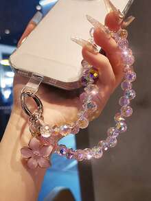 1 件花形水晶吊坠手机链，独立高端串珠手机带手链，短款时尚腕带手机挂绳，适合户外旅行购物防丢失 - 彩色 - 查看 5