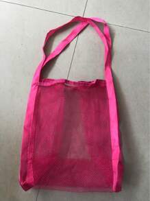 1 pieza Bolso de playa de mujer de secado rápido para verano, bolsa grande con capacidad multifuncional de unicolor con malla para hombro para guardar equipo y juguetes de natación