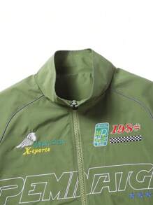 Men's Letter Embroidered Windproof Outdoor Cycling Racing Motorcycle Stand Collar Sports Jacket Fall Men Clothes