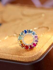 1 件 S925 纯银复古优雅彩虹锆石甜甜圈吊坠项链，用途广泛，适合女性日常佩戴、节日和派对礼物