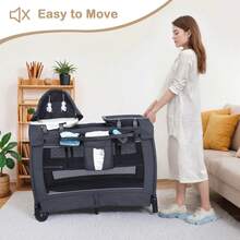 Kinder King 4 In 1 Foldable Pack And Play With Bassinet & Changing Table, Portable Playard For Babies And Toddlers, Convertible Newborn Crib Baby Bed With Canopy, Storage Bag, Dark Gray - 深灰色 - 查看 4