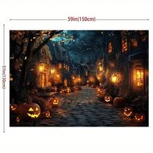 1 个发光南瓜灯，万圣节横幅 - 恶灵街景，配有南瓜灯和温暖的灯光，非常适合摄影、直播和秋冬装饰万圣节装饰 | 恶灵街景 | 涤纶 - 彩色 - 查看 4