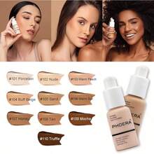 ABRUS ®   - Phoera Foundation Makeup, Full Coverage, Soft Matte Oil Control Concealer, Liquid Foundation, Long Lasting 24HR Waterproof And Blendable 30ml (102 Nude) - 106 Warm Sun & Miếng bọt biển trang điểm - Xem 7