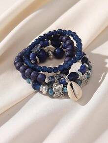 4pcs/Set Bohemian Glass Butterfly Decor Heart Charm Beaded Bracelet For Women For Daily Life - Blue - View 4