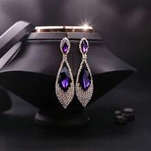 1 Pair European & American Style Crystal Zirconia Pendant Earrings, Suitable For Women's Party Wear, Elegant & Versatile
