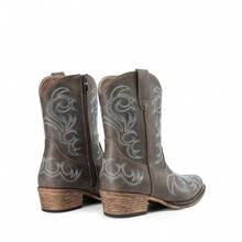 Women's Cowboy Cowgirl Western Boots Embroidered Stitched Ankle Boots Square Toe Chunky Heel Fashion Short Booties With Zipper - 棕色 - 查看 9