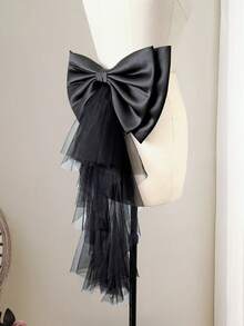 1件多功能蕾丝网纱缎面/可拆卸大蝴蝶结腰带，带拖尾，婚纱配饰，情人节配饰 - 彩色 - 查看 4