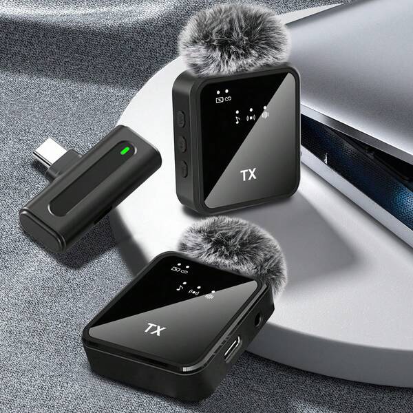 Professional Wireless Lavalier Microphone System - USB-C Charging, Lithium Battery, Silent Recording With Mute Function, Modern Black Design For Streaming & Calls