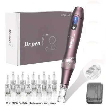  10-delars professionellt set med mikrokroppsskulpturpennor, inkluderar 0,25 mm påfyllningspatroner, Dr.Pen A10 kroppsskulpturpenna - Professionell mikrokroppsskulpturpenna - Verktygssats för kroppsskulptur, inkluderar 10-delars 0,25 mm ersättningspatroner