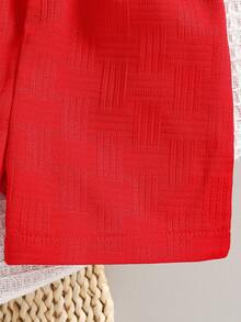 2 件套男婴街头时尚纹理口袋刺绣熊衬衫和短裤套装 - 紅色 - 查看 8