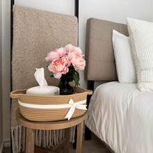 1pc Hand-Woven Storage Basket, Adorned With A Bow, Decorative Storage Basket, Suitable For Desktop Organization, Children's Room Storage, Toy Storage, Towel Storage, And Bathroom Storage. Can Be Used To Store Aromatherapy Products, Tissues, Towels, Flower Pots, Gifts, Etc. Can Also Be Used As A Gift Basket. - Multicolor - View 3