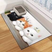 1 件 3 件装猫印花宠物食品垫，高吸水速干宠物喂食垫，易清洁宠物碗垫，带防滑橡胶背衬，适合所有季节的宠物，狗笼垫，猫笼垫