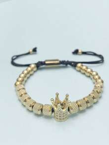 1 pièce Bracelet tressé en acier inoxydable avec décoration couronne à la mode pour hommes, convient pour un port quotidien, peut être utilisé comme cadeau pour petit ami, anniversaire d'ami masculin ou fête