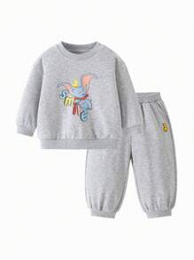 mini bala Dumbo Collaboration Kids Set, Soft Long Sleeve Top + Pants, Autumn Outfit - Dark Gray - View 4