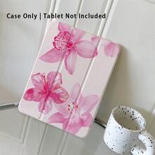 Flower 1 Piece Light Beige Background & Pink Floral Patterns - Fresh And Gentle Protective Folio Tablet Cases With Pen Holder, Compatible With IPad 10.9/10.2/ Air 5th Gen/Pro11/10th/9.7/Air 2/Compatible With IPad (7th Gen)/ Compatible With IPad (8th Gen)/Compatible With IPad Air 4/5/Compatible With IPad Pro 11/Compatible With IPad 10th Generation 10.9-Inch 2022 Smart Case/Compatible With IPad Air 13(M3 2025)/Compatible With IPad Air 11(M3 2025)/Compatible With IPad Air 11(M3 2025)/Compatible With IPad 11(A16 2025), Auto Sleep/Wake Function/Stylish Tablet Accessories