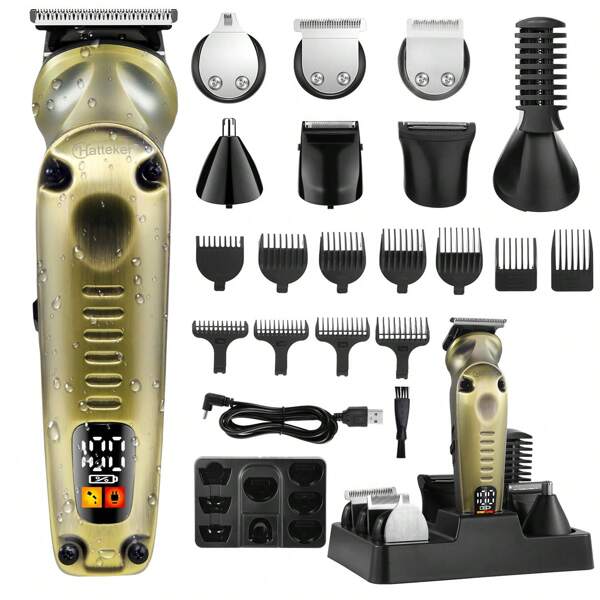 Hatteker 1 pièce Hatteker Tondeuse à barbe 8 en 1 Tondeuses à cheveux électriques Rasoirs pour hommes Sans fil Vitesse ajustable Ensemble de toilettage étanche pour hommes