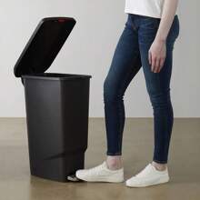 Narrow Kitchen Plastic Rectangular Trash Can With Steel Pedal, Black, 40 L - Black - View 6