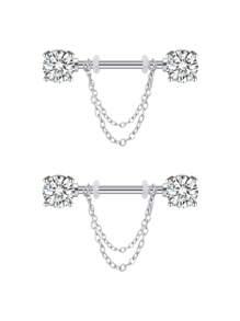 CIZME Set de 2 piezas de anillos colgantes para pezones de 14G para mujeres, de acero inoxidable con palabra de fantasía, corazón, mariposa, CZ, flor, barra de 16mm y cadenas, anillos para pezones sexy y lindos, joyería de perforación