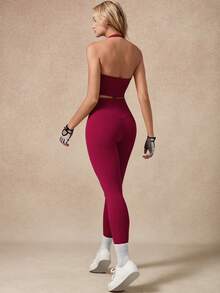 NcmRyu 一套女士高弹力休闲日常穿着吊带背心和裤子圣诞运动服套装 - 玫紅色 - 查看 2