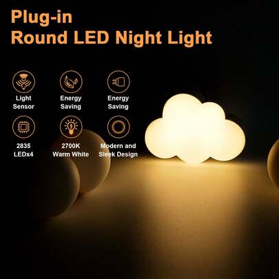 Đèn ngủ LED có cảm biến thông minh từ hoàng hôn đến bình minh, đèn ngủ cắm điện màu trắng ấm 2700K 0,5W cho hành lang, phòng ngủ, nhà bếp, cầu thang (Lưu ý: Đèn ngủ này chỉ sáng khi ánh sáng xung quanh đủ mờ.)