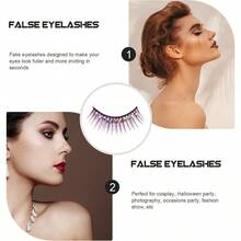 GAO5 Pairs Diamond False Eyelashes Faux Lashes Fake Lashes Eyeliner Sticker Fluffy Eyelashes Colored Self Miss With Diamond Makeup Tools Chemical Fiber Hard Stem Purple4023 - Purple - View 6