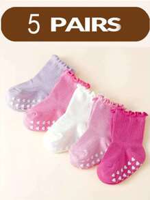 5双婴儿袜，带抓地力，袖口无束缚，荷叶边公主袜，适合0-5岁女婴