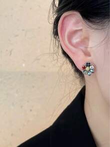 一对S925纯银彩色宝石耳钉，时尚首饰，沙滩配饰，适合女性日常佩戴，可作为朋友礼物、节日礼物或姐妹礼物。 - 金色 - 查看 5
