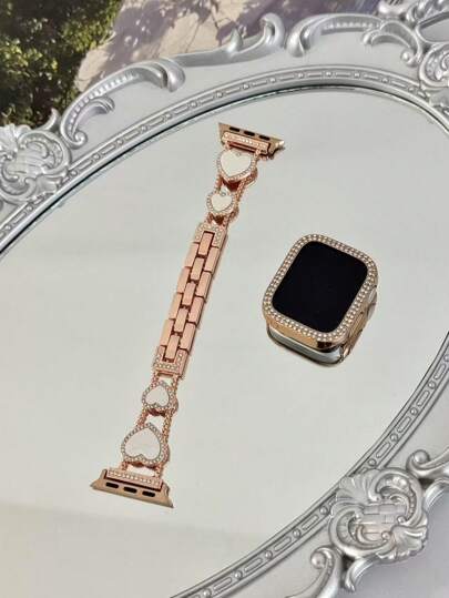 1pc Fashion Metal Love Fritillaria Smart Watch Strap, Compatible With Apple Watch Band Compatible With Apple Watch Strap Women, Compatible With Apple Watch38/40/41/42/44/45/46/49mm, Compatible With Apple Watch Series Ultra/SE/10/9/8/7/6/5/4/3/2/1,Wrist Strap Length Adjustment Is Simple And Easy To Operate ,Suitable For Gifting Friends Girlfirend Mother's Day Valentine's Day Style