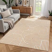 1Pcs Room Decor Modern Rainbow Stripe Geometric Rug For Living Room Bedroom Runner For Hallway Non-Slip Machine-Washable Floor Mat Foldable & Durable Home Decor Abstract Area Rug For Dining Room Dorm - Orange - View 2