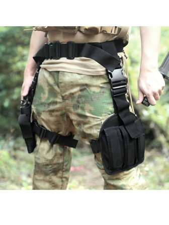 Set de 3 piezas de utilidad táctica: Funda para pierna derecha tipo tornado, portacargadores triple, estilo militar para exteriores, material: lona
