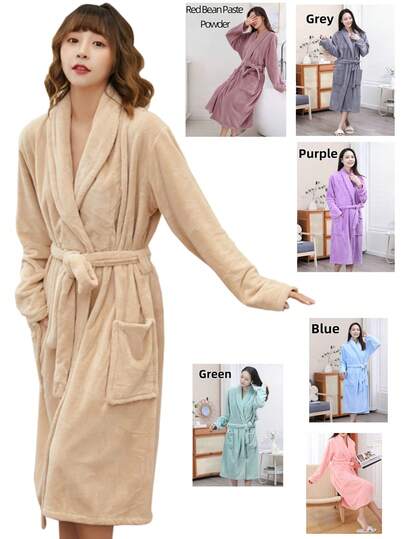 1pc Bathrobe With Sleeves, Lapel Collar, Robe, Homewear, Solid Color, Coral Fleece, Soft, Absorbent, Shower, Hotel, Pool, Salon, Personal Use, Gift