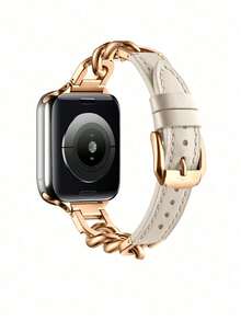 1 件男女通用时尚休闲个性化奢华银色/金色/玫瑰金金属手链，柔软皮革表带可调节腕带，兼容 Ultra 2 1 SE 9 8 7 6 5 4 3 2 1 系列 38 毫米 40 毫米 41 毫米 42 毫米 44 毫米 45 毫米 49 毫米智能手表表带 - 杏色 - 查看 4