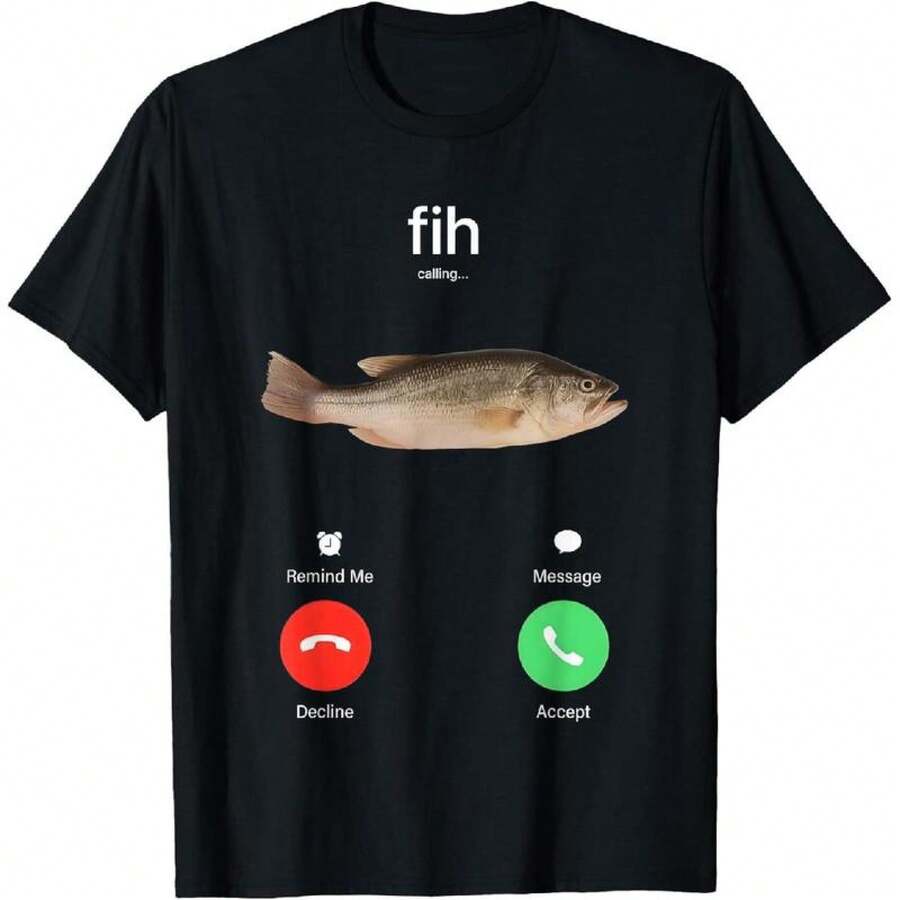 100% Cotton Fih Calling Remind Me Message Decline Accept Phone Call Fish T-ShirtFit Casual Streetwear Men Gifts,Men Clothing - màu đen - Xem 1