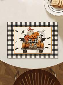 1 pièce Chemin de table imprimé avec motif d'Halloween, 4/6/8 pièces de sets de table imprimés de graphiques d'Halloween, convient pour les fêtes, anniversaires, dîners, décoration de cuisine/salle à manger, décoration de maison et de table pour toutes les saisons