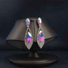 1 Pair European & American Style Crystal Zirconia Pendant Earrings, Suitable For Women's Party Wear, Elegant & Versatile