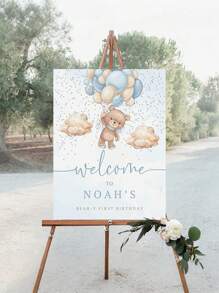 1pc- Custom Bear Birthday Posters, Editable First Birthday Signs, Bear Birthday Welcome Posters, First Birthday Welcome Signs, Printable Birthdays, Custom Frameless Canvas Posters - Personalized Wall Art With Your Photos, Wall Decoration - Multicolor - View 3