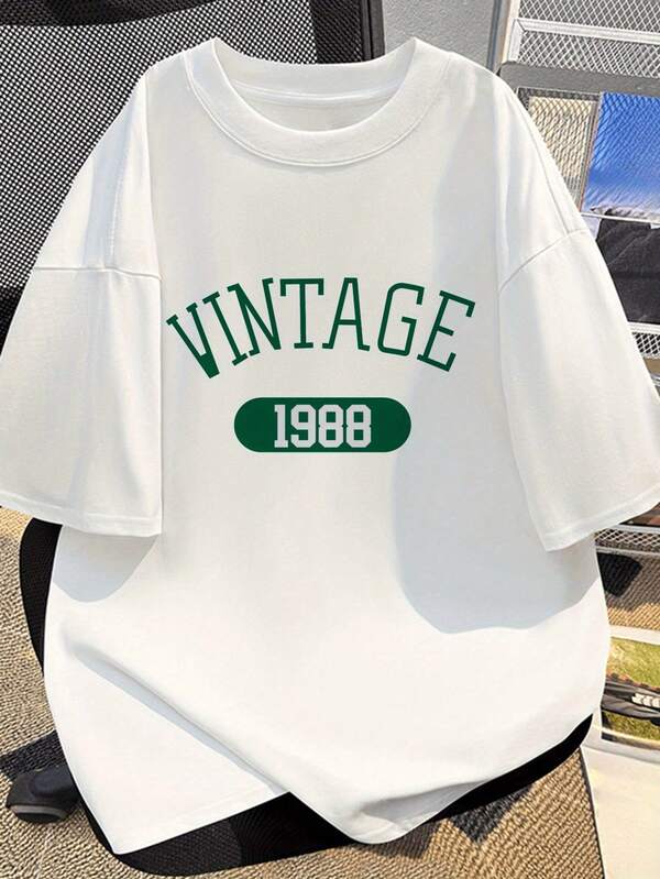 Men's Vintage 1988 Graphic T-Shirt - White Retro Tee With Green Lettering - Soft Everyday Casual Shirt - Machine Washable Round Neck Top For '80s Themed Outfits, Summer Outfit, Bold Print Design, Comfortable Material, Streetwear Lovers