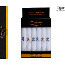 ¡RecomendadoCaruso Italy - Pañuelo de algodón 100% puro con bordado con inicial para hombre, base blanca con borde de color, paquete de 6¡Top de Temporada - Sí-sí - Ver 2