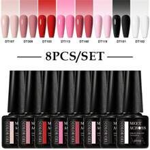 MEET ACROSS 8入組夏日美甲粉藍色凝膠指甲油套裝，7毫升半永久性指甲油指甲膠，可浸泡UV LED指甲藝術凝膠亮光，8種顏色的凝膠指甲套裝修甲套裝指甲用品指甲藝術DIY家庭美容沙龍女士禮物