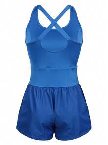 Women's Athletic Romper Summer Stretch Workout Yoga One Piece Jumpsuit Running Exercise Shorts Jumpsuits Gym Clothes Running Workout Rompers - Màu xanh lam - Xem 4