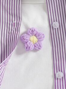 3 件套年轻女孩休闲夏季套装，带花卉印花吊带条纹长袖上衣和裤子 - 紫色 - 查看 3