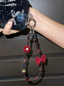 Cordón para teléfono con cuentas de rosa gótica oscura, elegante cadena para teléfono, llavero o bolso con cuentas