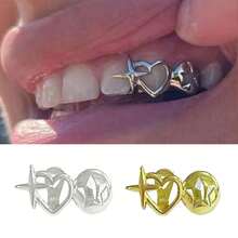 THATBOY 1pc/2pcs/4pcs/Set New Hip Hop Shiny Tooth Grillz, Star Cubic Zirconia Tooth Caps, Micro-Inlaid Upper & Lower Teeth Grillz, Unisex Jewelry - Multicolor - View 2