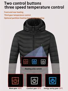 Veste chauffante décontractée pour hommes, couleur unie, manches longues, contrôle unique 9 zones de chauffage, manteau d'hiver à isolation thermique