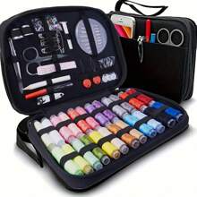 130/72 piezas Kit de suministros de costura, caja de herramientas de costura con agujas, tijeras, dedal, cinta métrica para manualidades en el hogar